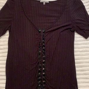 Front tie, black blouse